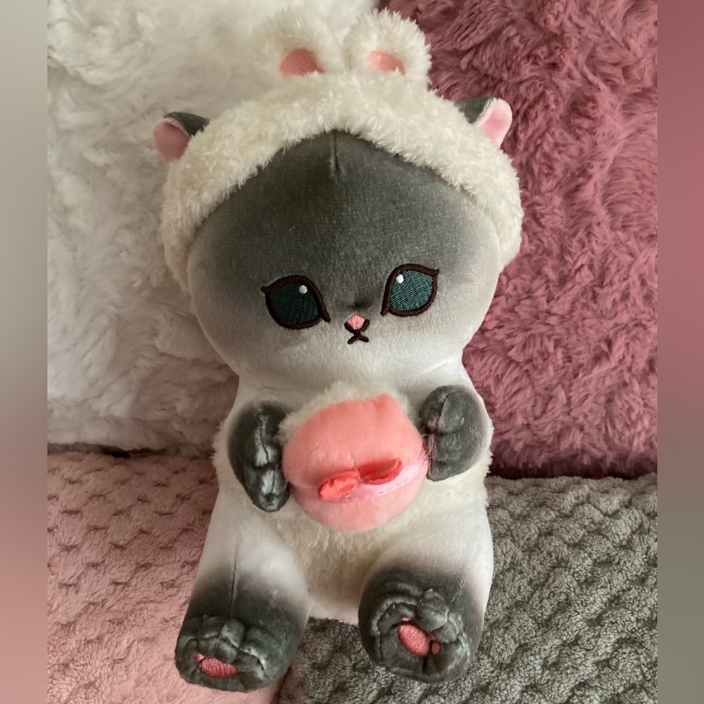 🐰🐱 26cm Sanrio Mofusand Cat Make Up Artist Powder Puff Bunny Hairband Plush Doll